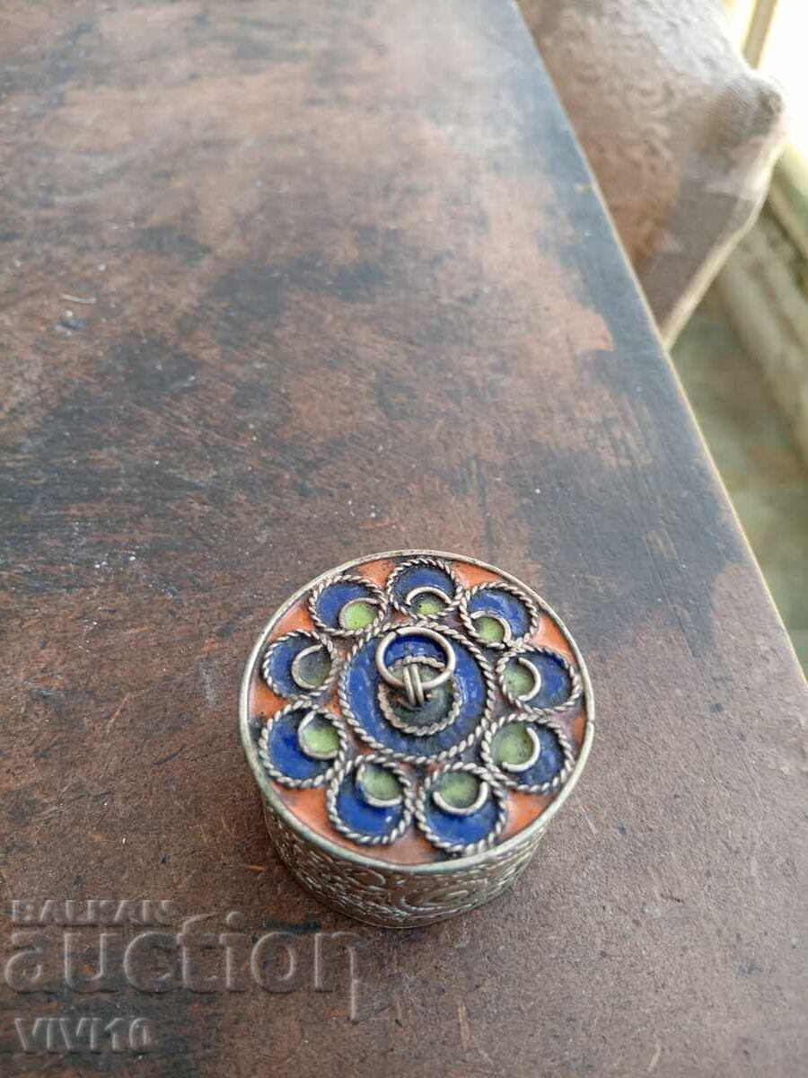 Старинна кутия за бижута, емаил, посребрена