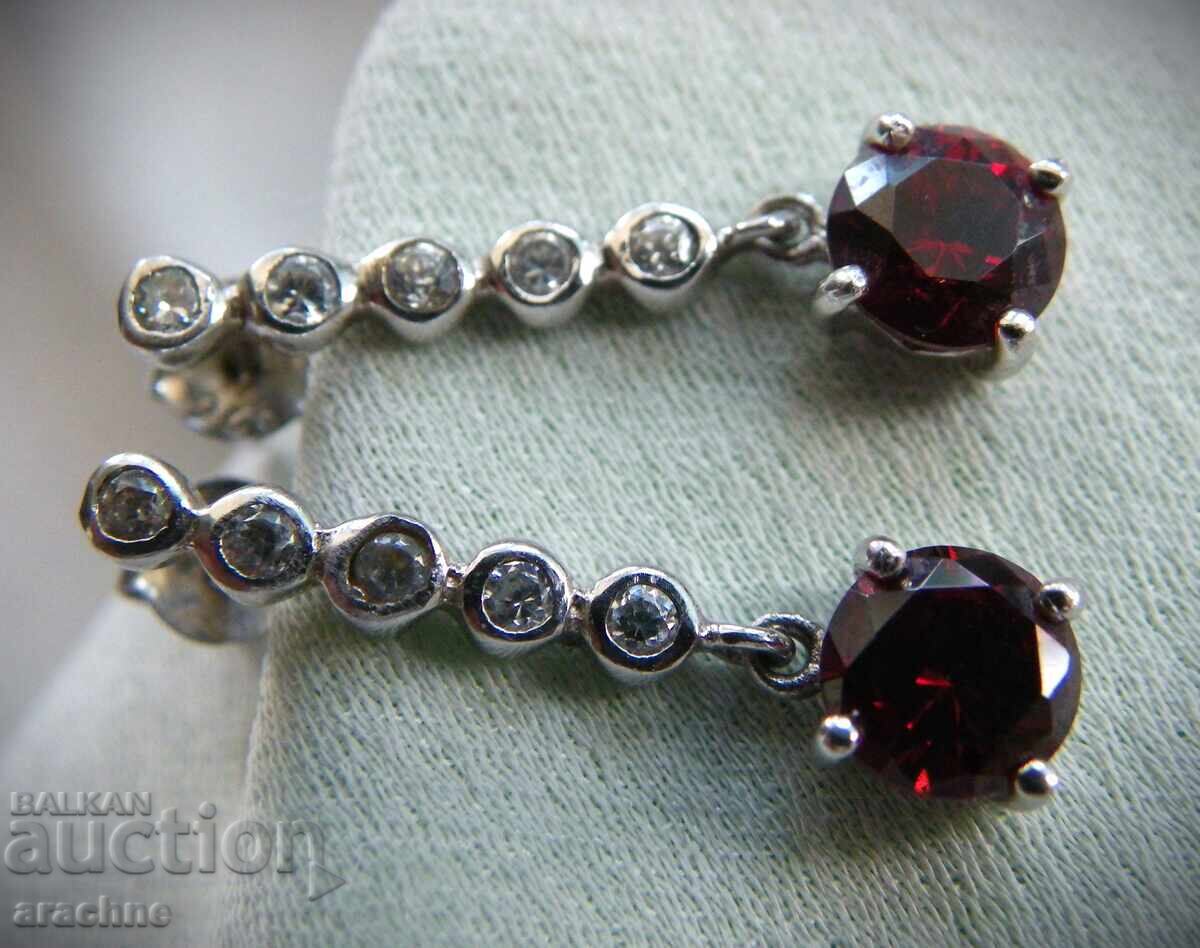 Δημοπρασία Ρωσικά ασημένια σκουλαρίκια με ρουμπελίτη και φιανίτες