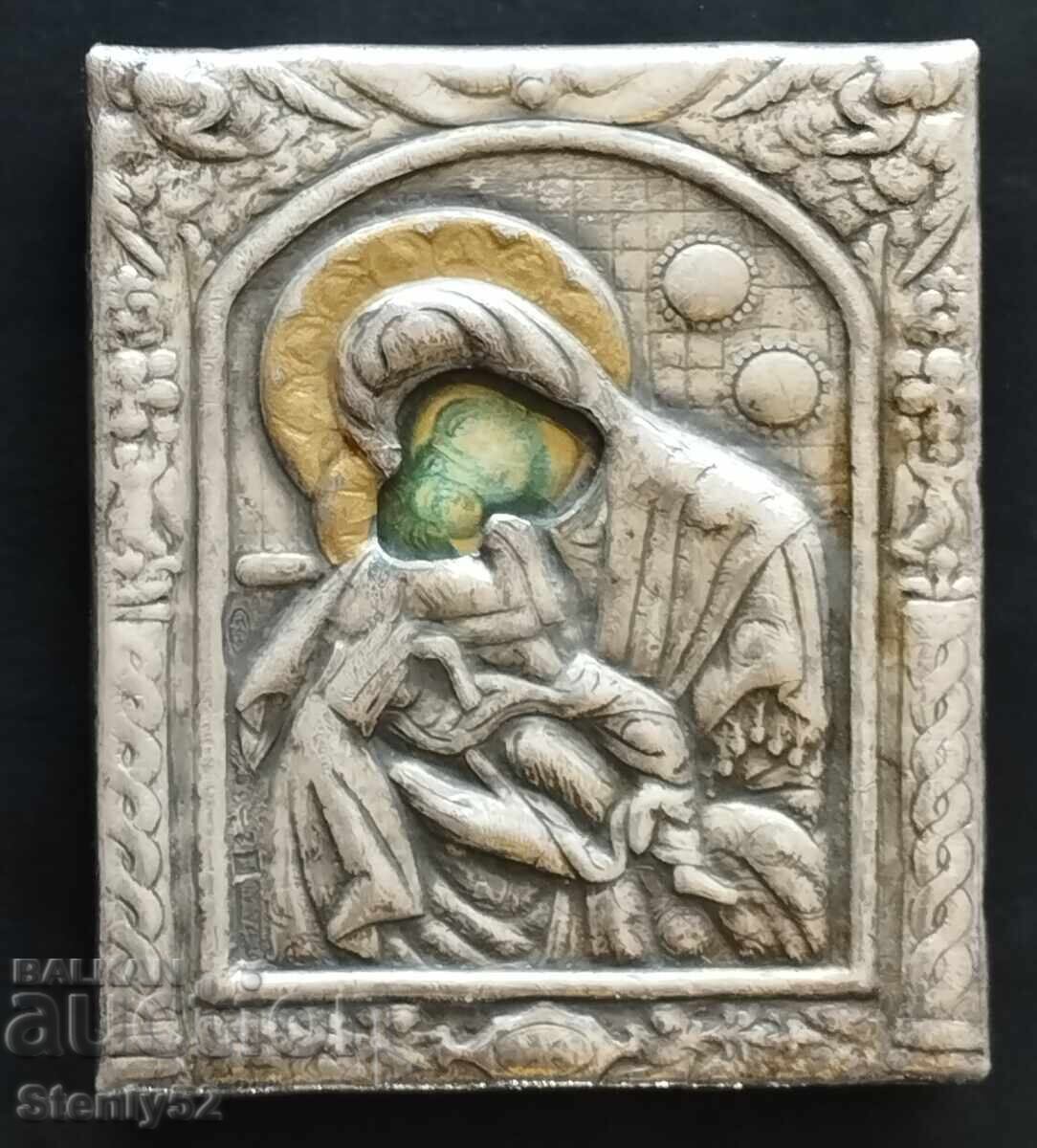Pocket icon, silver-plated frame. 6/7 cm