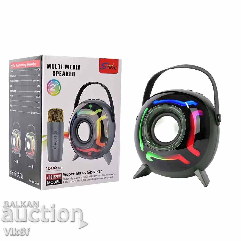 Mini speaker SING-E ZQS1221W with 1 wireless microphone + RGB LED with price 32.50 BGN | € 16.62