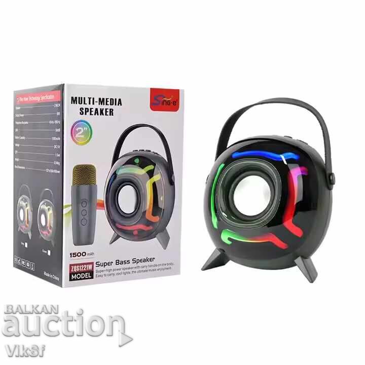 Mini speaker SING-E ZQS1221W with 1 wireless microphone + RGB LED - 6