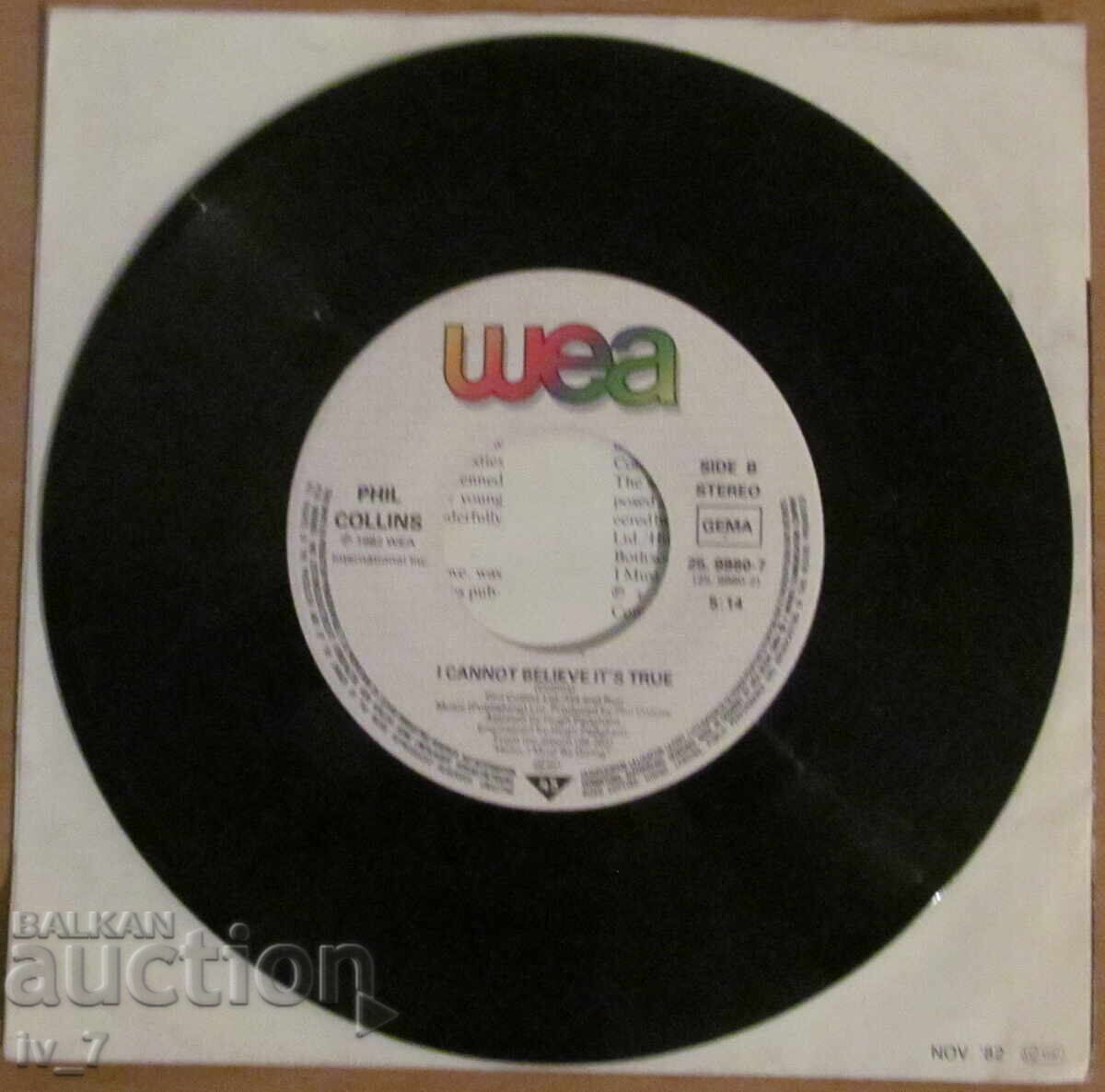 Delivery of GRAMOPHONE RECORD - Phil Collins, small format Delivery of GRAMOPHONE RECORD - Phil Collins, small format