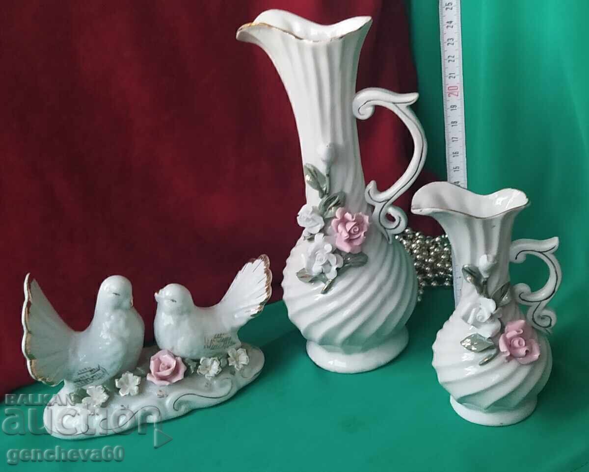 LOT DE PORȚELAN Două porumbei și vaze frumoase LOT DE PORȚELAN Două porumbei și vaze frumoase