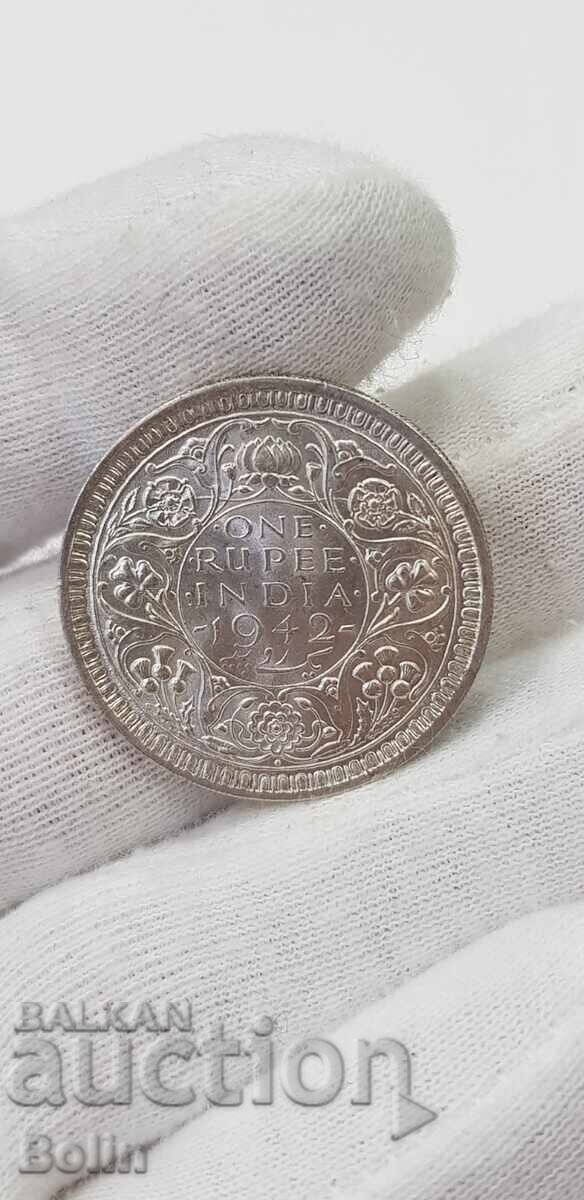 Auction Top quality silver coin 1 Rupee India 1942 Auction Top quality silver coin 1 Rupee India 1942