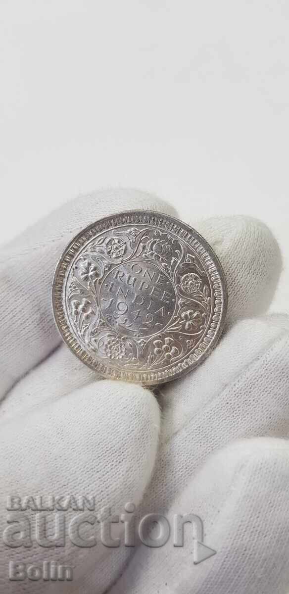 Top quality silver coin 1 Rupee India 1942 - 7 Top quality silver coin 1 Rupee India 1942 - 7