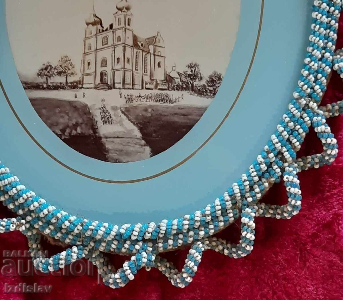 Auction Austrian religious frame with beads Auction Austrian religious frame with beads