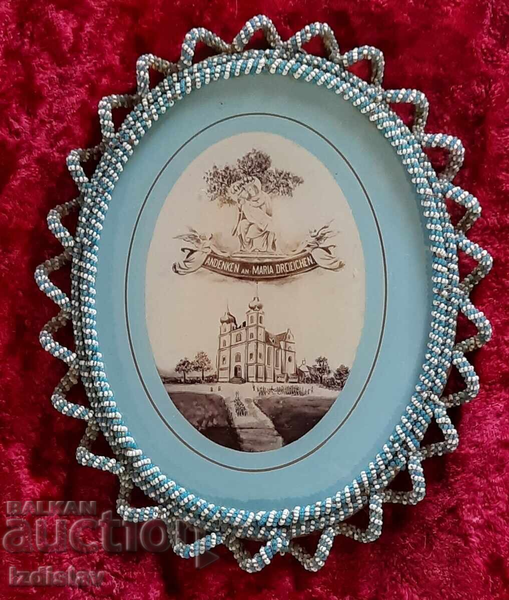 Austrian religious frame with beads Austrian religious frame with beads
