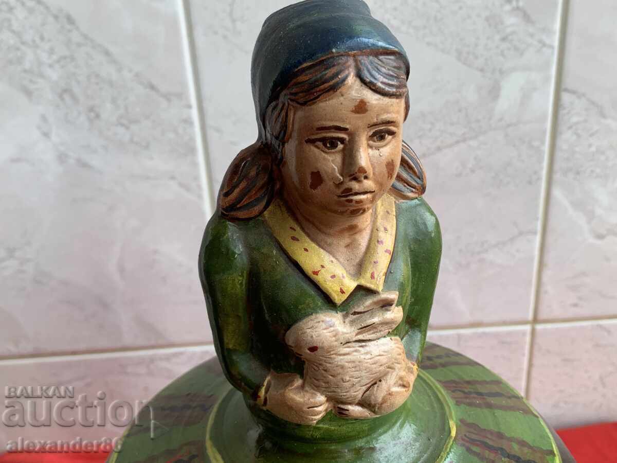 Old wedding jug, girl with rabbit Old wedding jug, girl with rabbit
