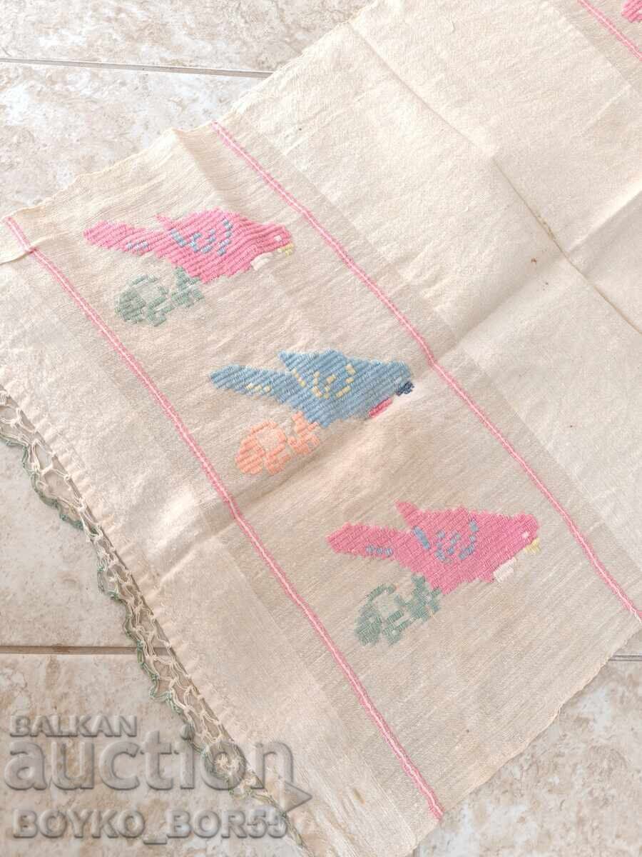 Auction Old Wedding Embroidered Linen with Lace Towel Handkerchief 1930s Auction Old Wedding Embroidered Linen with Lace Towel Handkerchief 1930s