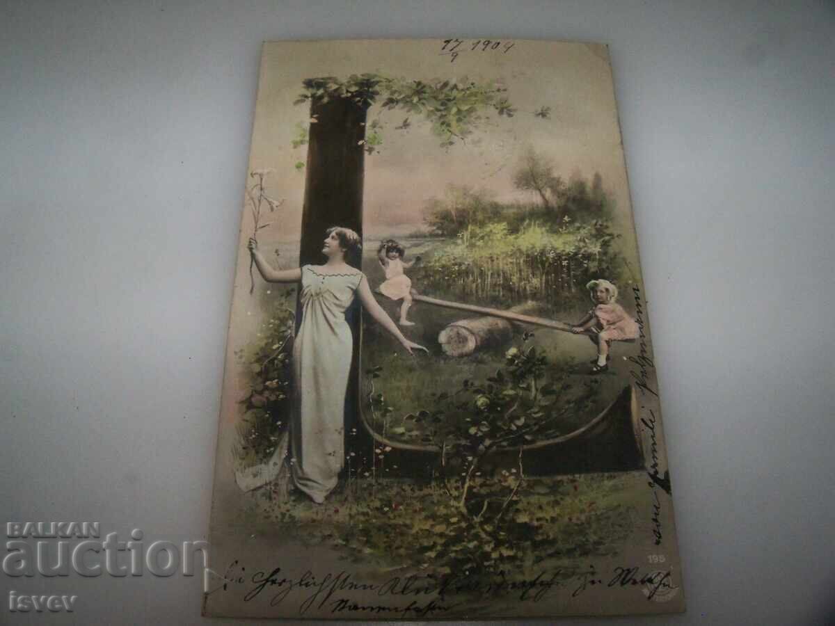 Παλιά αυστριακή ρομαντική καρτ ποστάλ, 1904 Παλιά αυστριακή ρομαντική καρτ ποστάλ, 1904