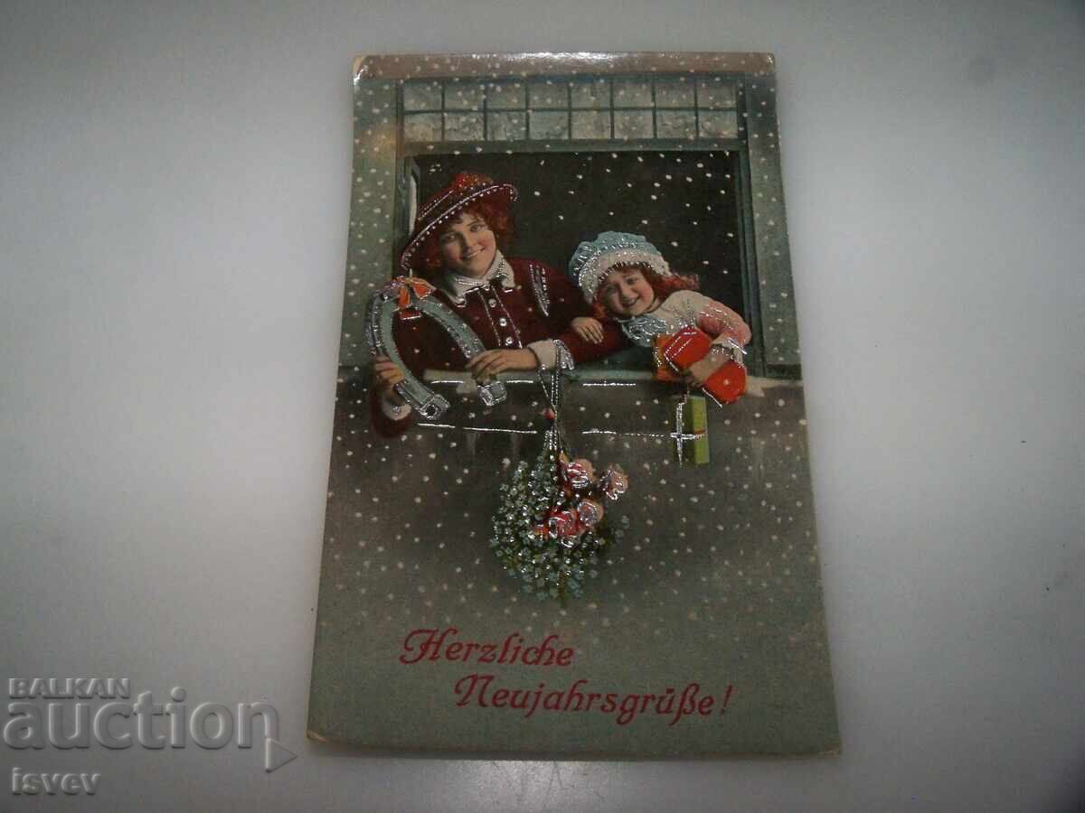 Auction Beautiful old Austrian New Year postcard, 1907 Auction Beautiful old Austrian New Year postcard, 1907