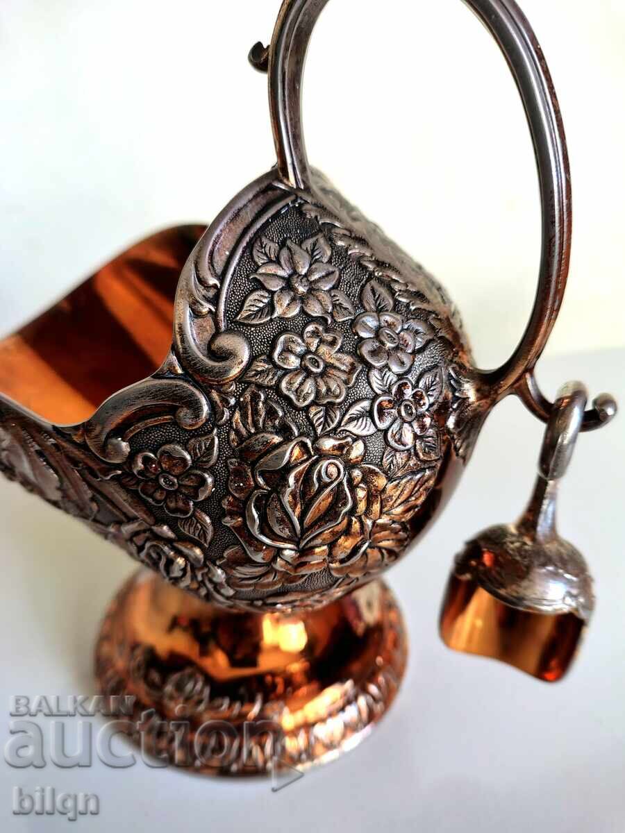 Delivery of Uniquely Beautiful Silver-Plated Japanese Sugar Bowl Delivery of Uniquely Beautiful Silver-Plated Japanese Sugar Bowl