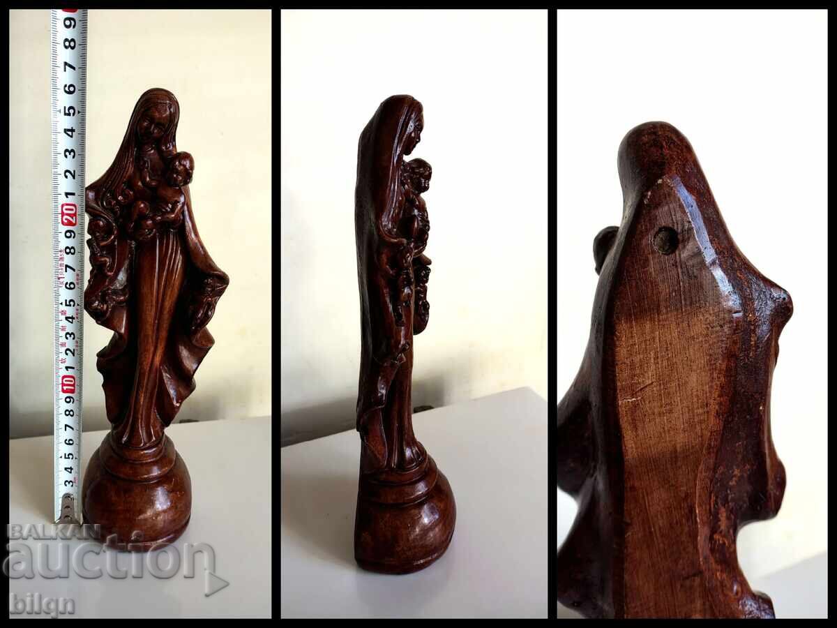 Beautiful Old Wooden Statuette - Mother With Children - 7