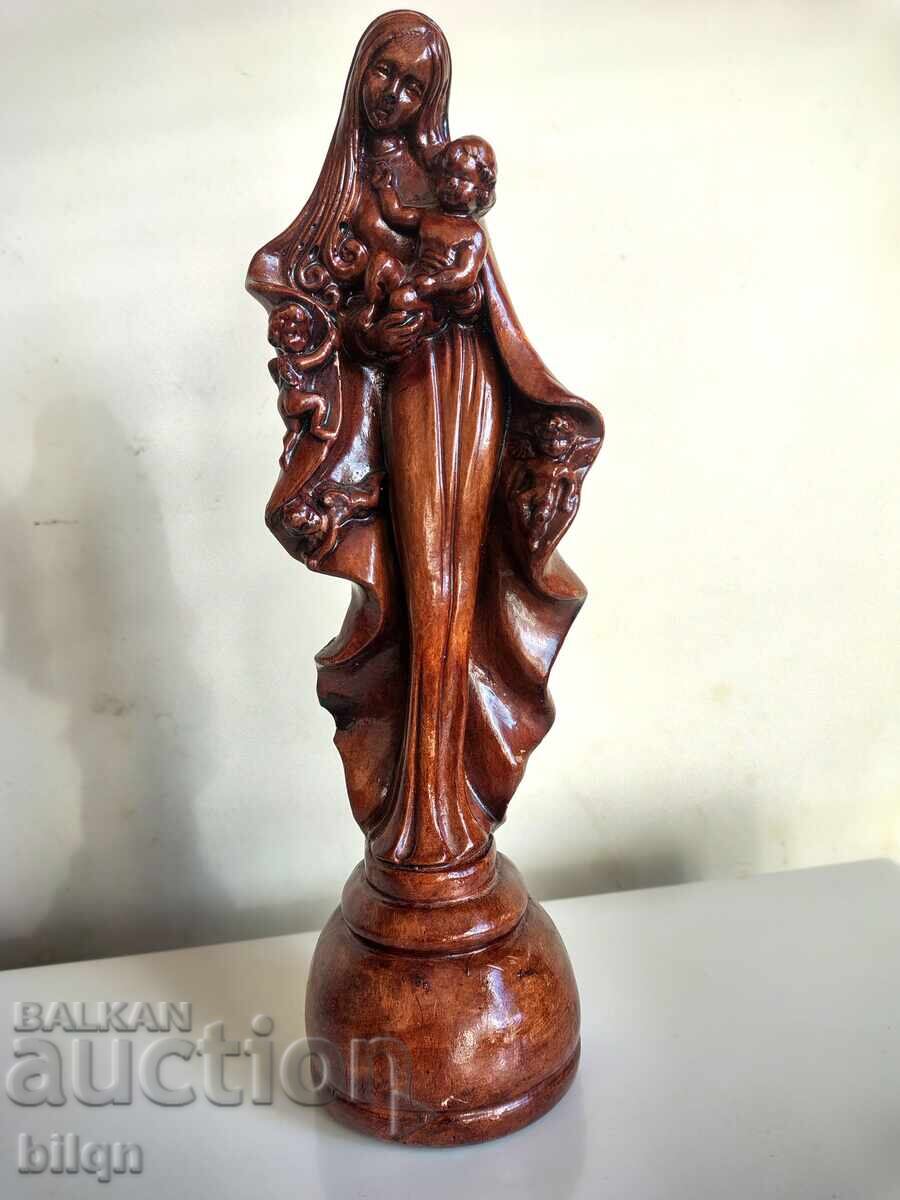 Beautiful Old Wooden Statuette - Mother With Children