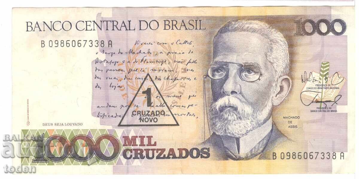 Brazil - 1 New Cruzado - 1989 - P# 216c - Overprinted - Paper
