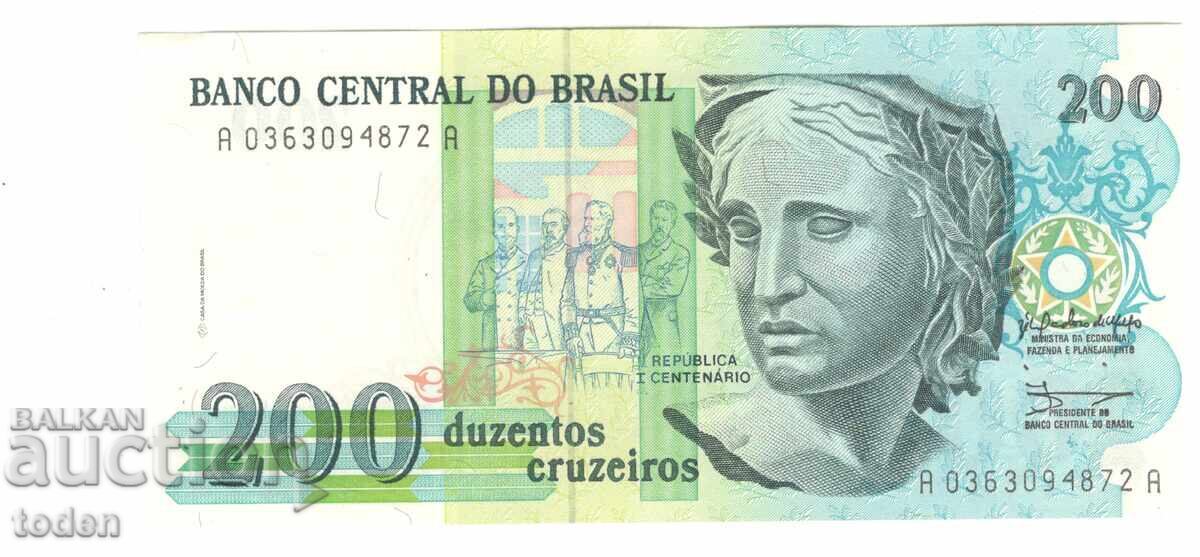 Brazil - 200 Cruzeiros - 1990 - P# 229a - Hârtie Brazil - 200 Cruzeiros - 1990 - P# 229a - Hârtie
