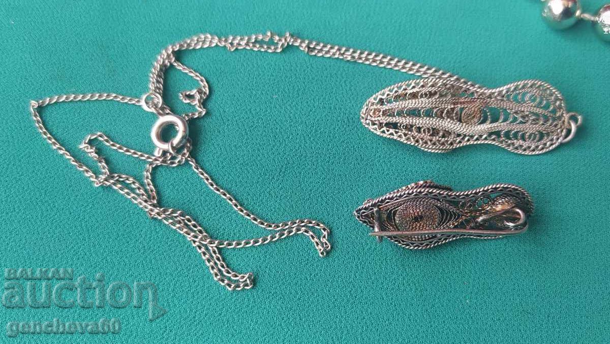 Delivery of Antique silver filigree brooch and necklace, slippers Delivery of Antique silver filigree brooch and necklace, slippers