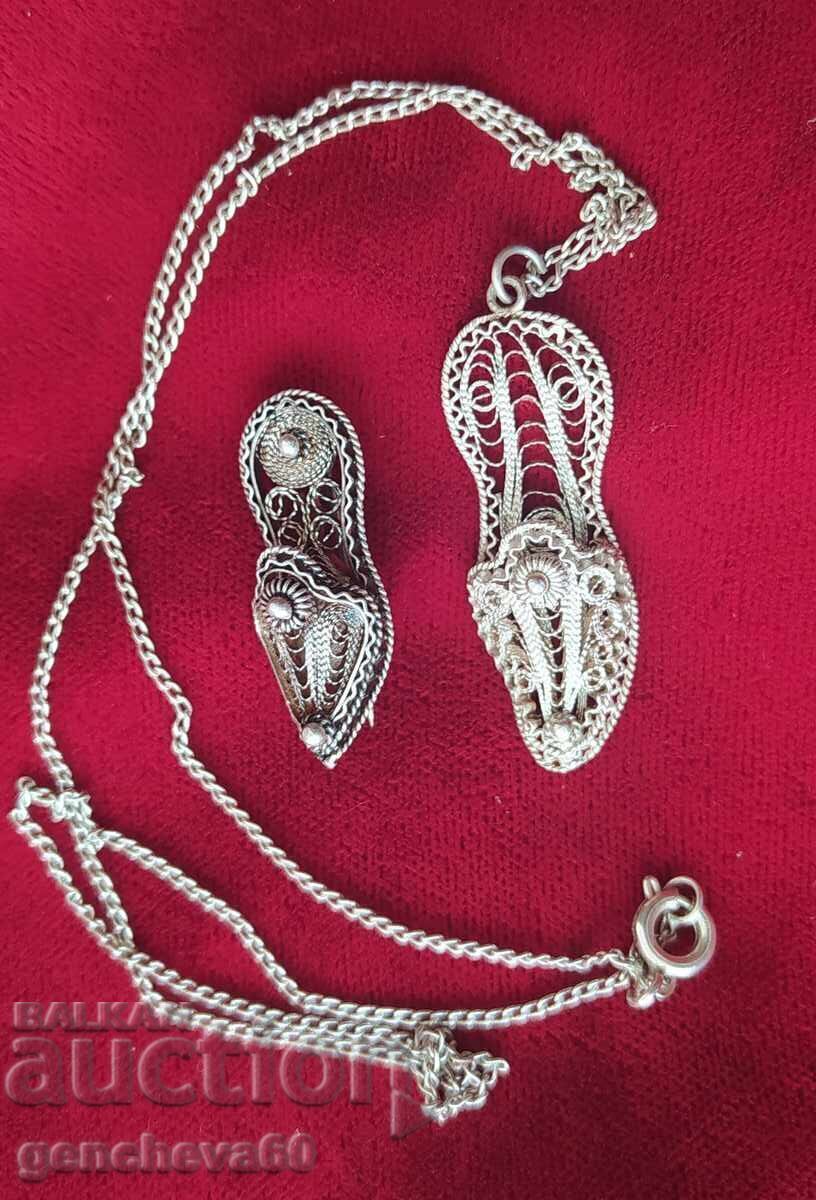 Antique silver filigree brooch and necklace, slippers - 5 Antique silver filigree brooch and necklace, slippers - 5