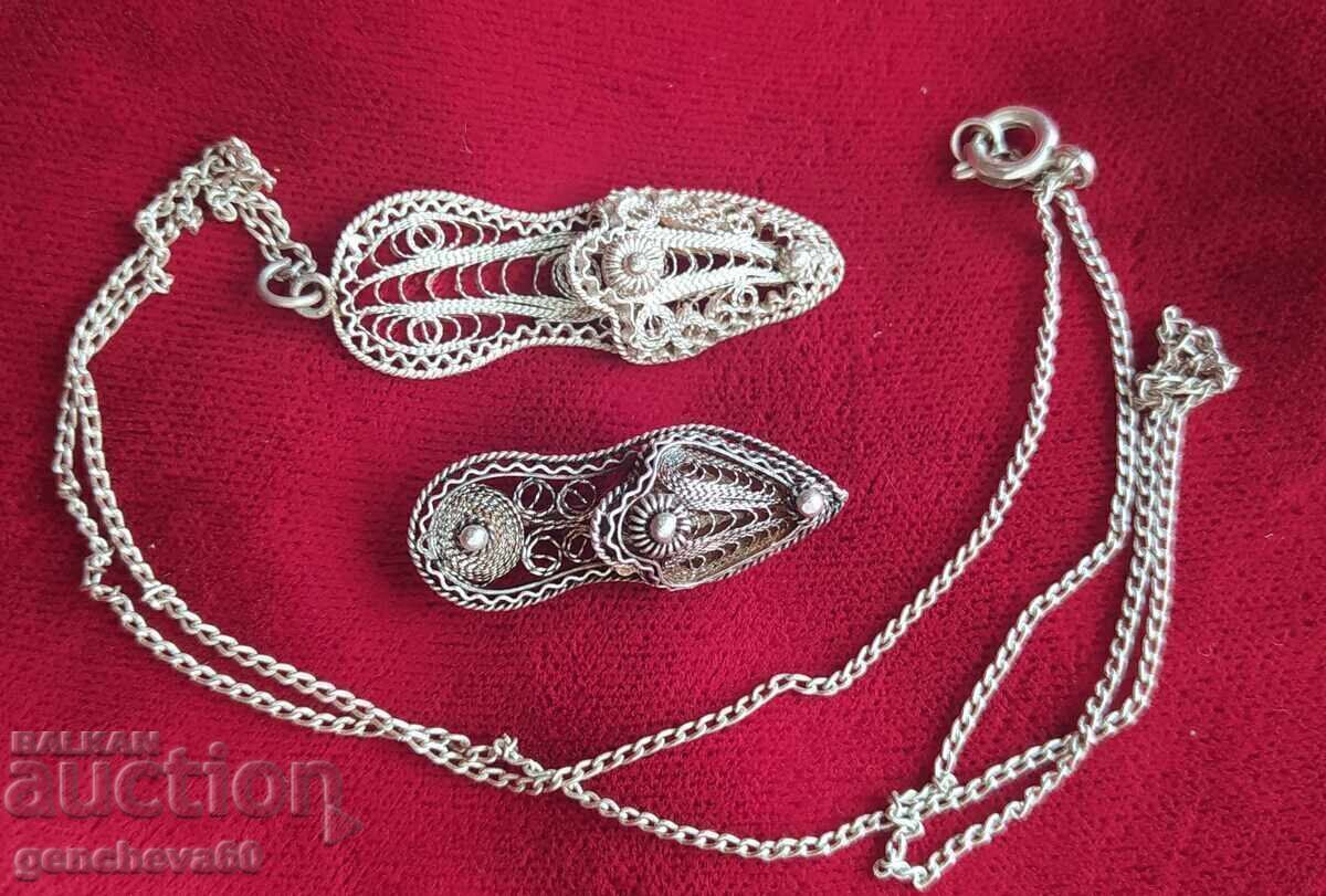 Antique silver filigree brooch and necklace, slippers - 6 Antique silver filigree brooch and necklace, slippers - 6