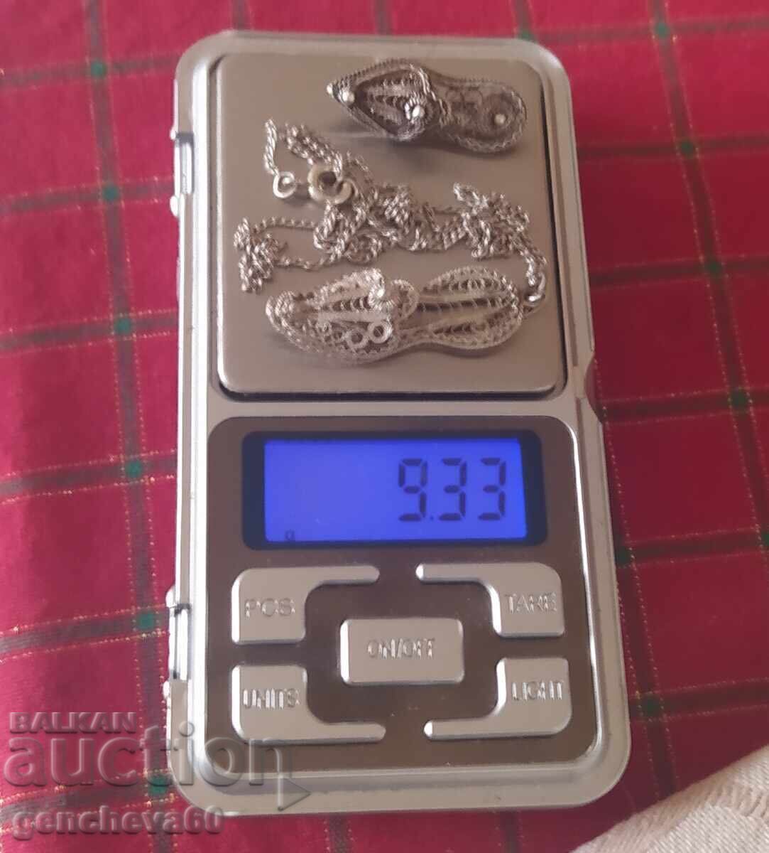 Αντίκα καρφίτσα και κολιέ παντόφλες ασήμι, φιλιγκράν - 7