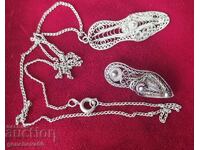 Старинни брошка и колие пантофки сребро,филигран