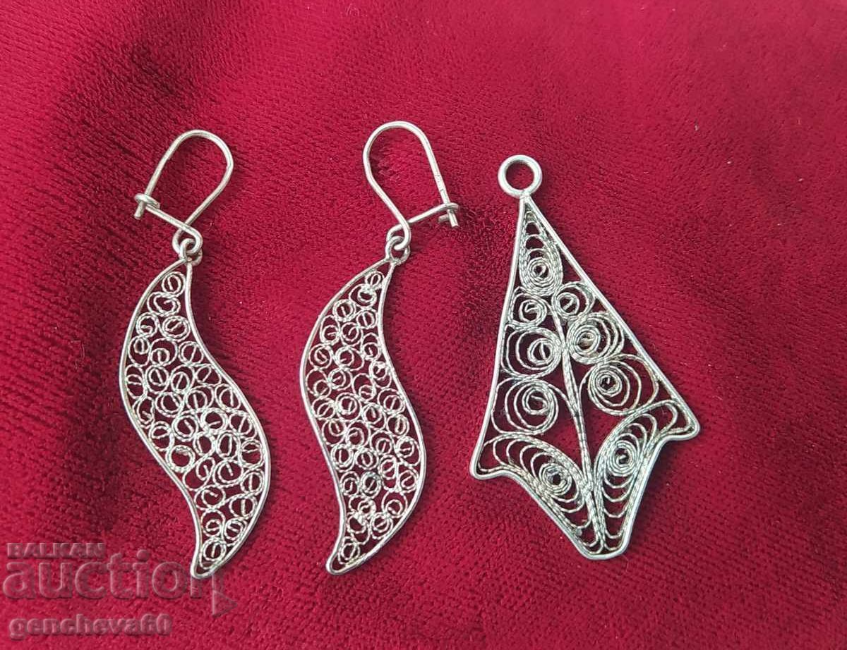 Auction Vintage earrings and pendant-filigree, silver 925 Auction Vintage earrings and pendant-filigree, silver 925