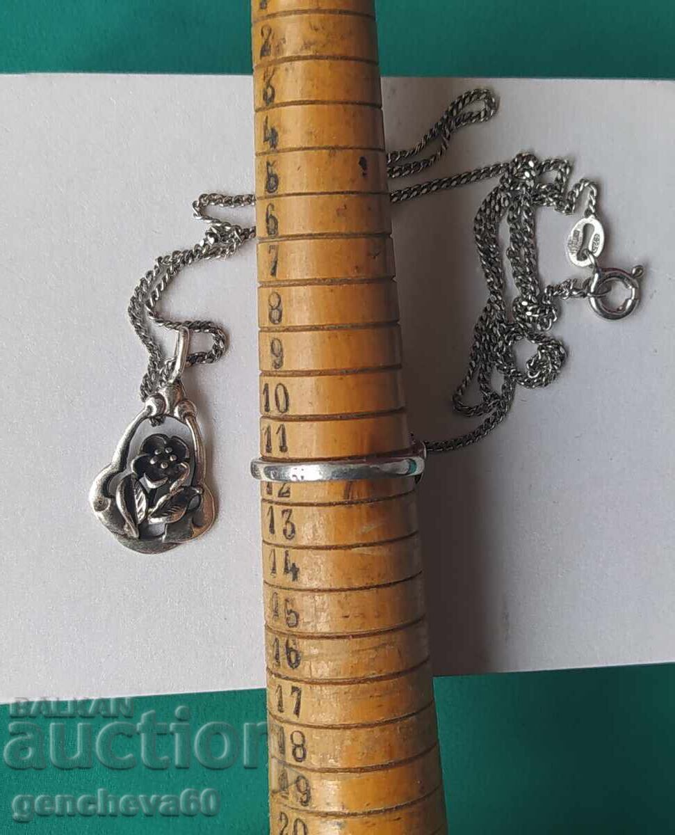 Auction  Revival silver ring and necklace "Rose"/marking 900