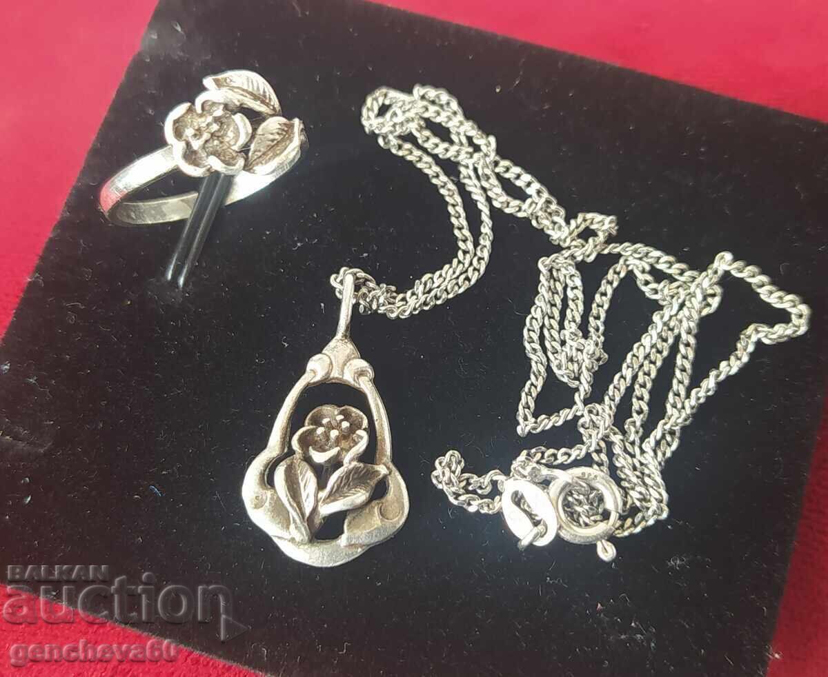 Revival silver ring and necklace "Rose"/marking 900