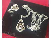 Αναγεννησιακό ασημένιο δαχτυλίδι και κολιέ "Ρόδο"/ σήμανση 900