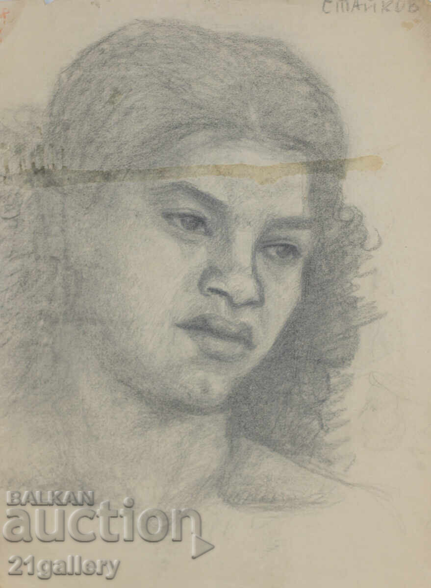 Old pencil drawing portrait of a woman, signed with price 300.00 BGN | € 153.39