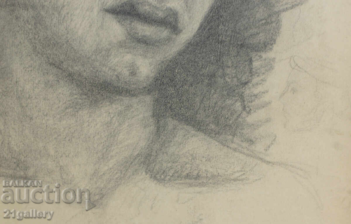 Old pencil drawing portrait of a woman, signed - 6