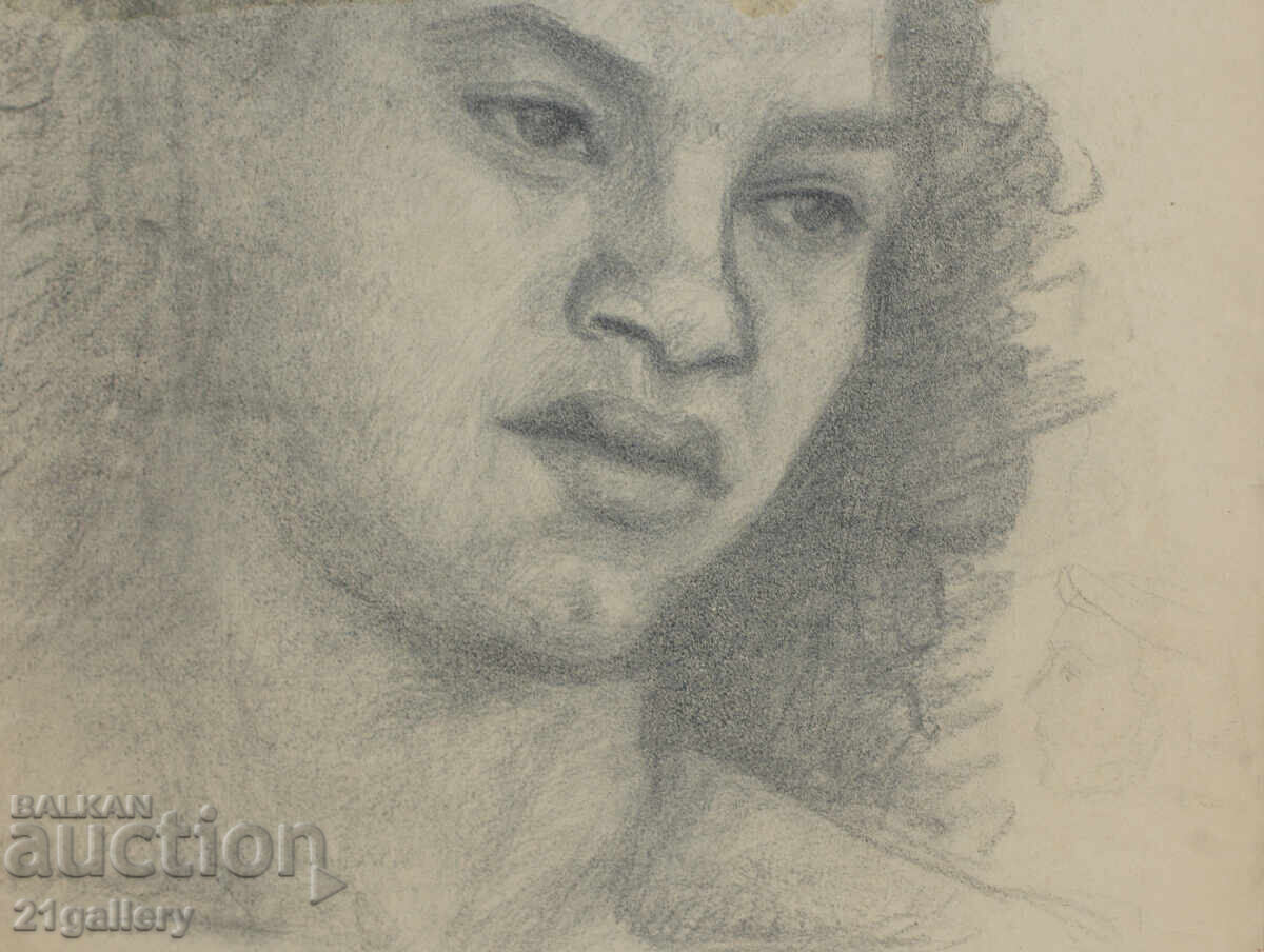 Old pencil drawing portrait of a woman, signed - 7