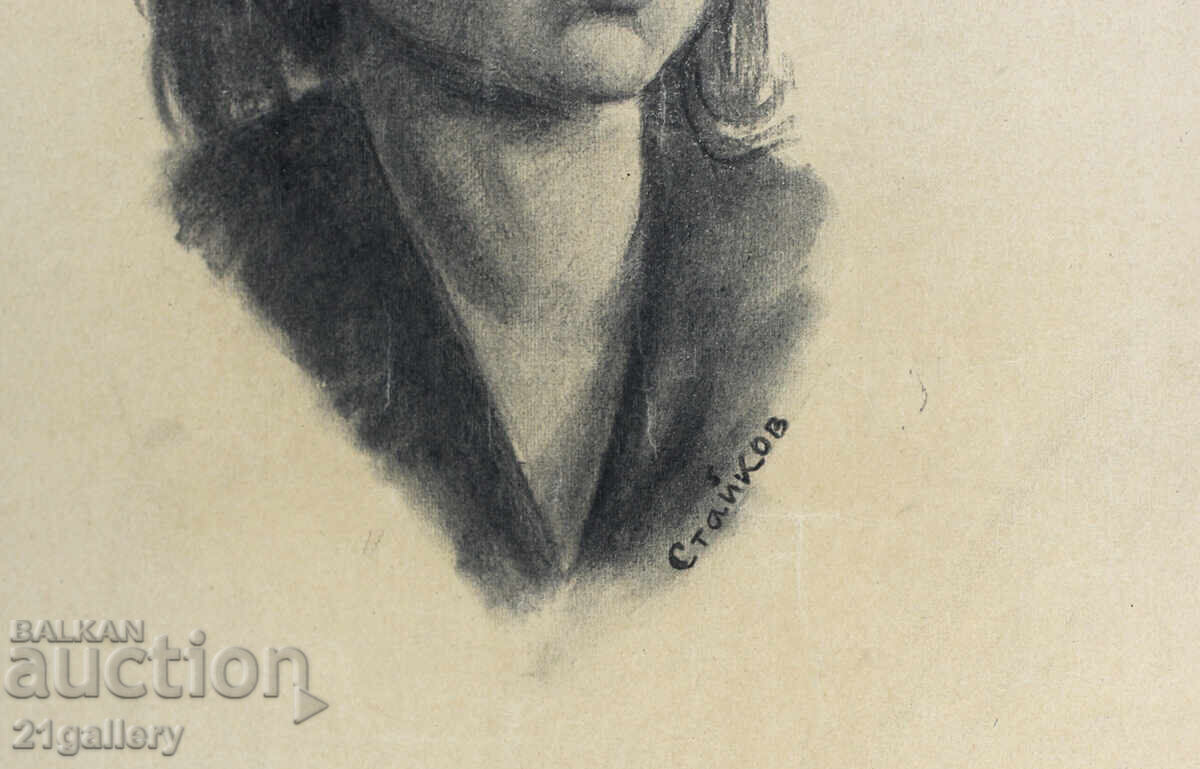 Livrarea Desen vechi în creion, portret de fată, semnat