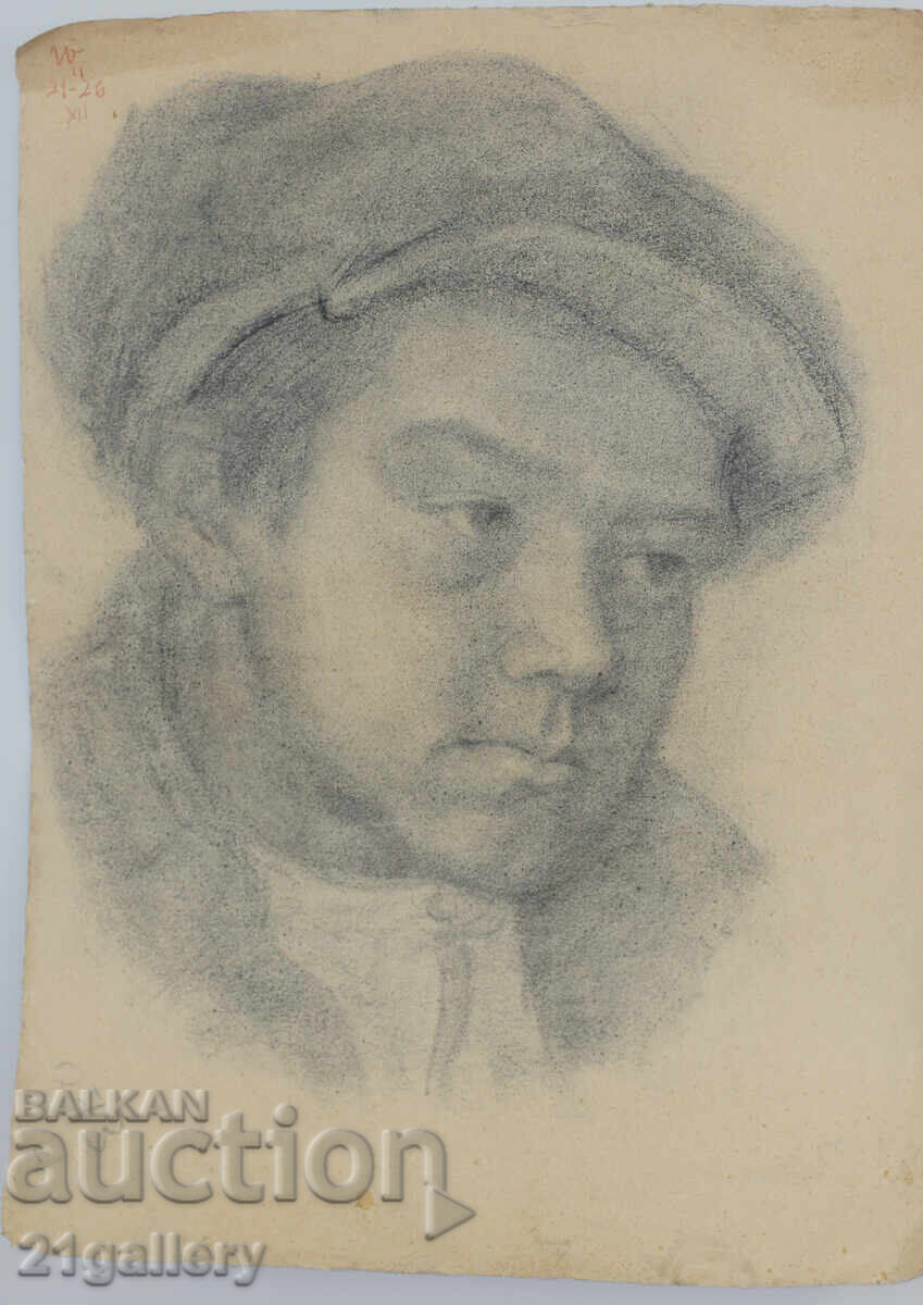 Licitație Desen vechi în creion, portret de băiat, semnat Licitație Desen vechi în creion, portret de băiat, semnat