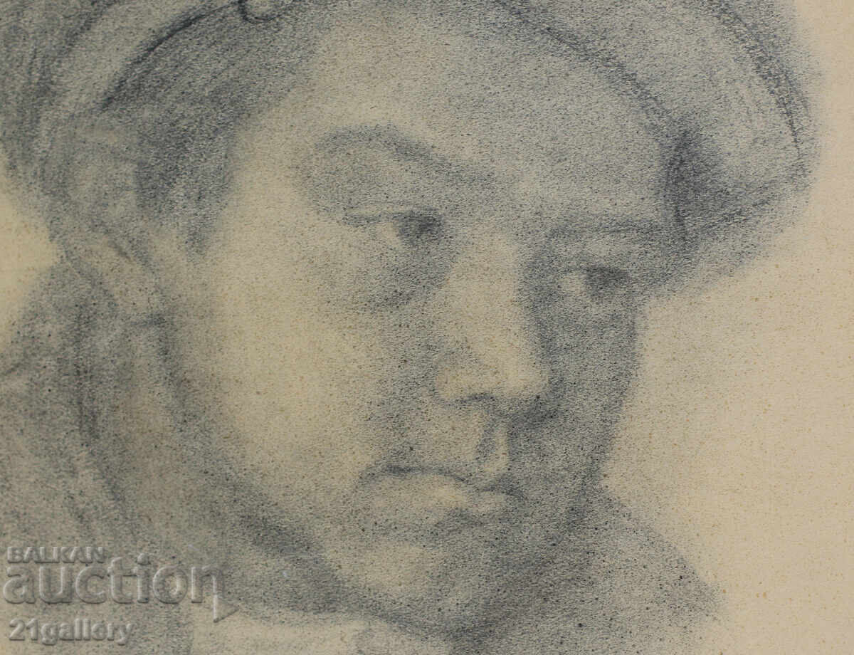 Desen vechi în creion, portret de băiat, semnat - 5 Desen vechi în creion, portret de băiat, semnat - 5