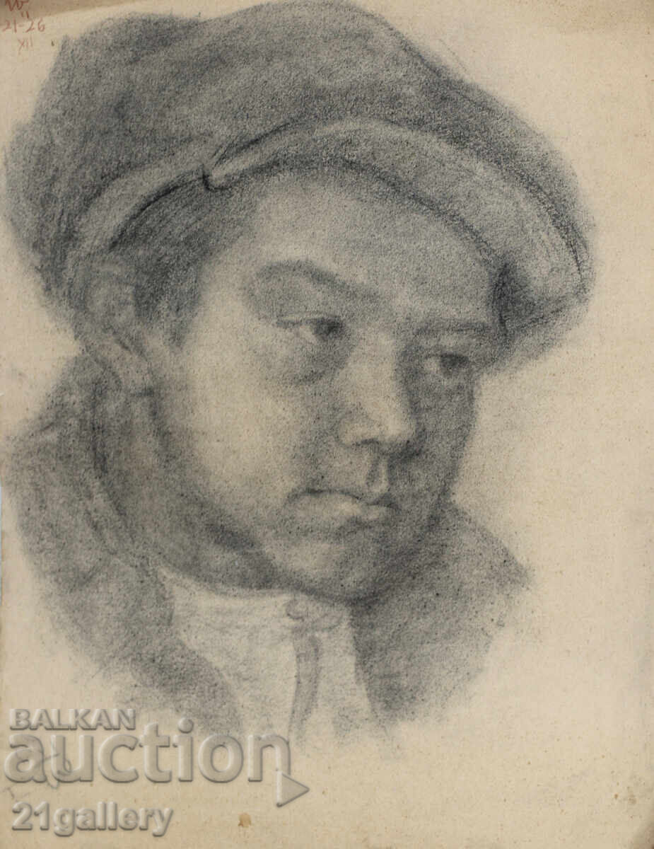 Desen vechi în creion, portret de băiat, semnat Desen vechi în creion, portret de băiat, semnat