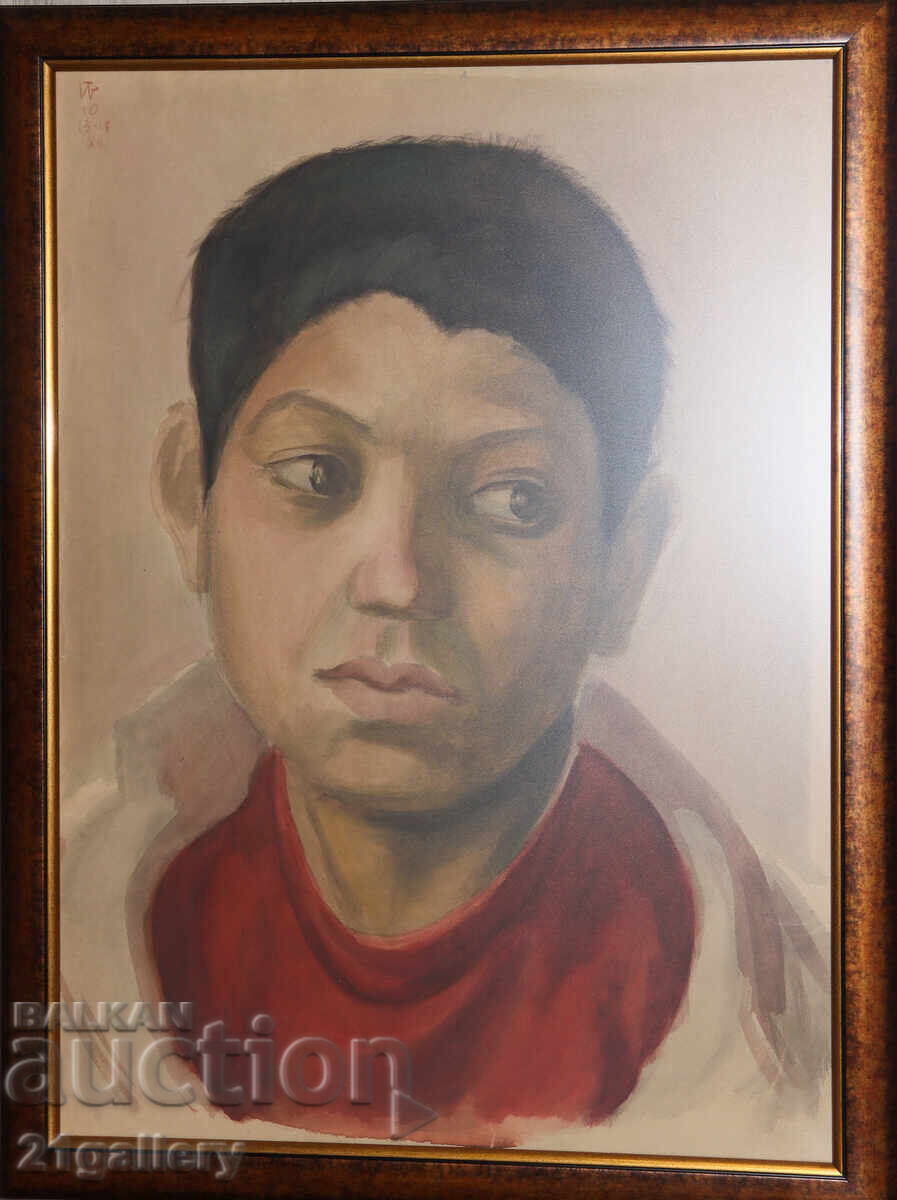 Old watercolor painting, portrait of a boy, signed Old watercolor painting, portrait of a boy, signed