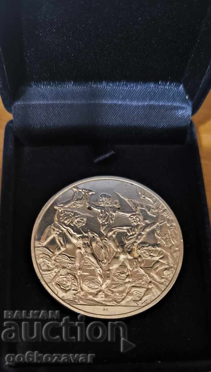Delivery of Battle of Nudes Huge Medal Plaque, Silver 0.950. Rare!