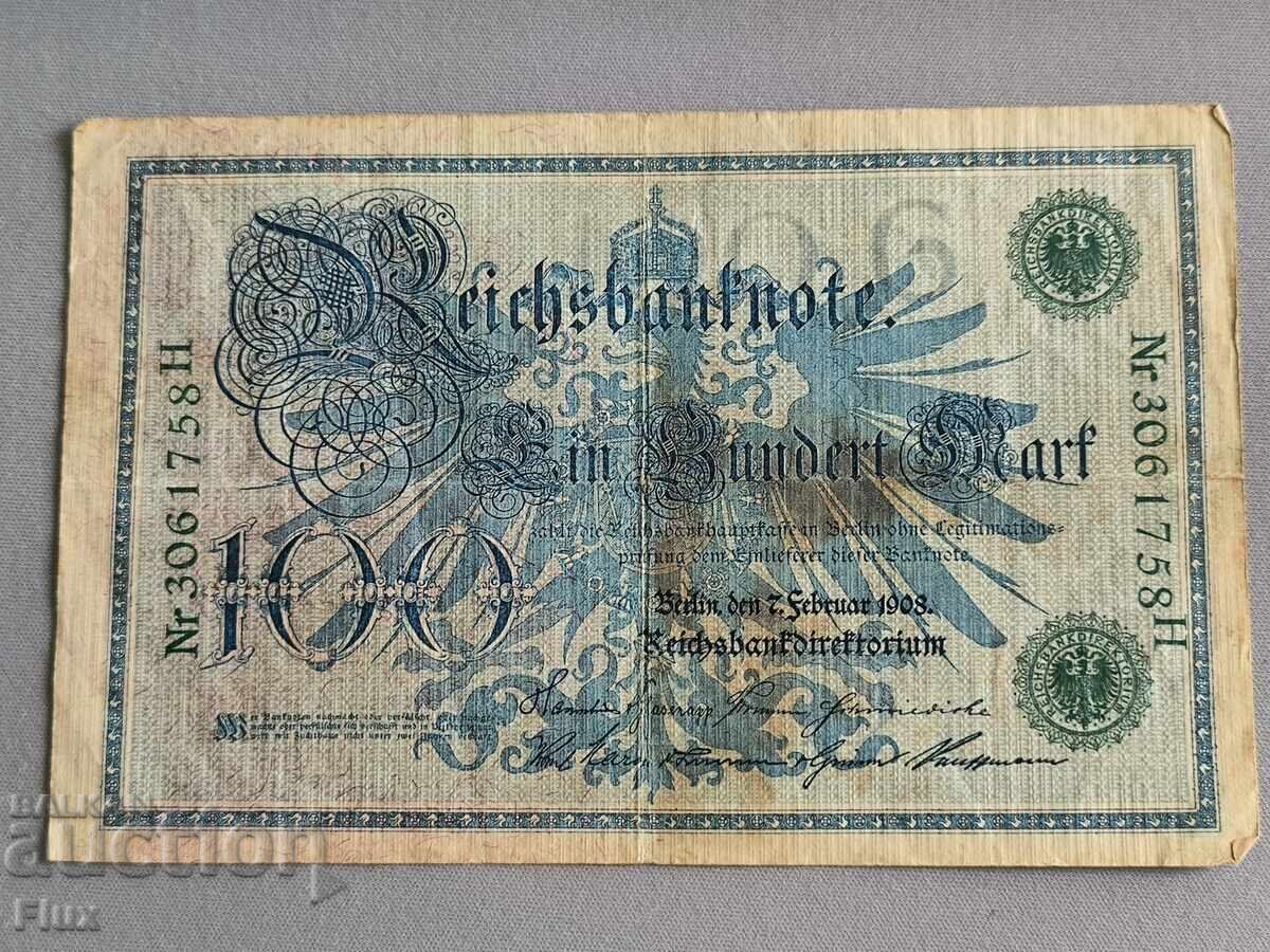Райх банкнота - Германия - 100 марки (зелен печат) | 1908г. с цена 9.75 лв. | € 4.99