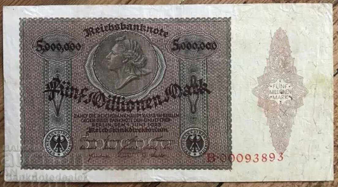Germany 5 Million Mark 1923 Pick 90 Ref 3893 with price 30.00 BGN | € 15.34