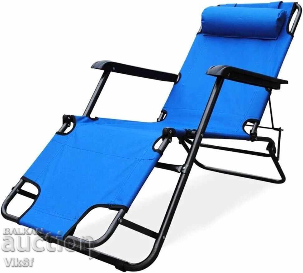Șezlong pliabil, Albastru, 153x60x80 cm Șezlong pliabil, Albastru, 153x60x80 cm
