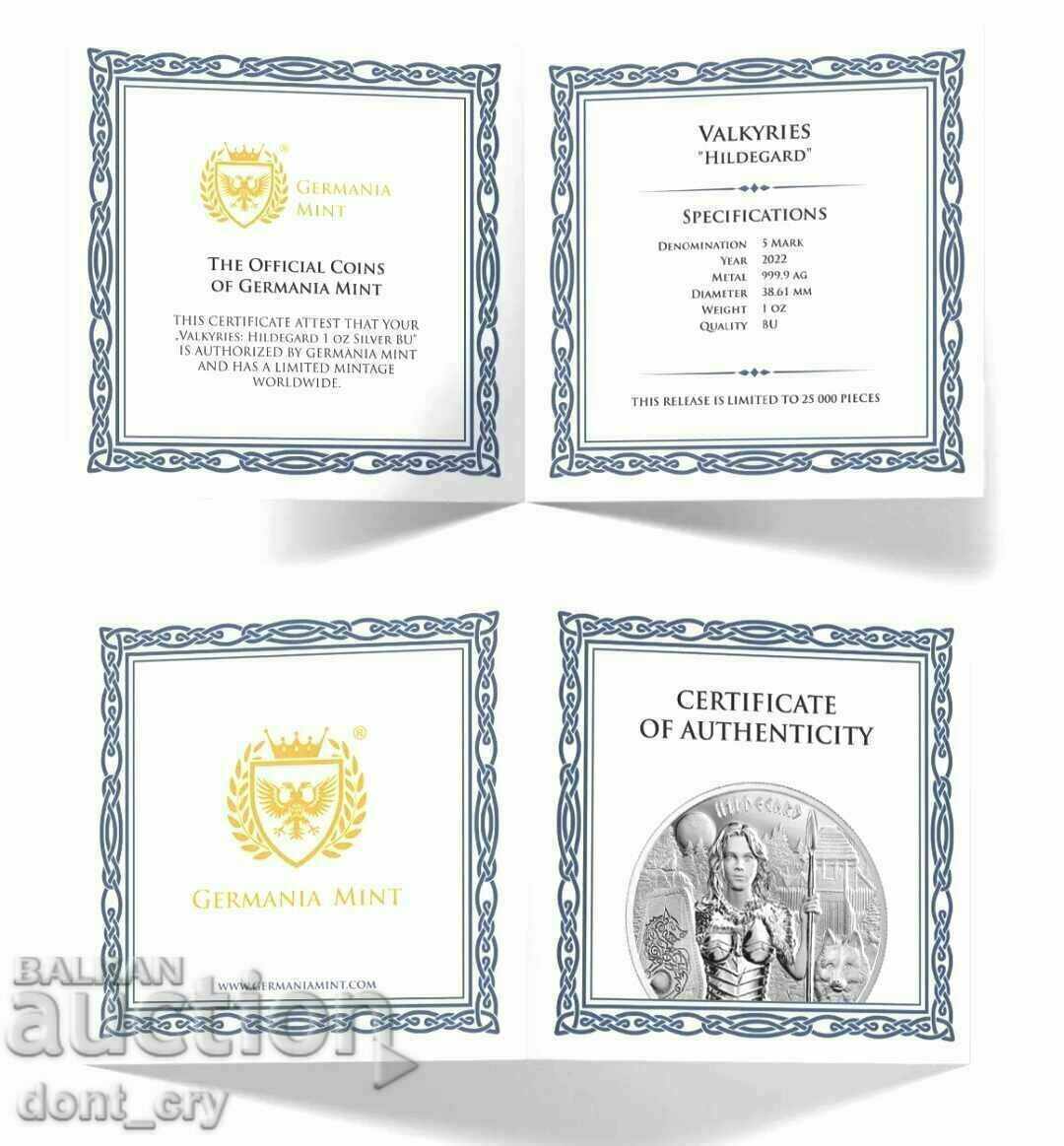 Auction Silver 1 oz Valkyries Hildegard 2022 Germania mint Auction Silver 1 oz Valkyries Hildegard 2022 Germania mint