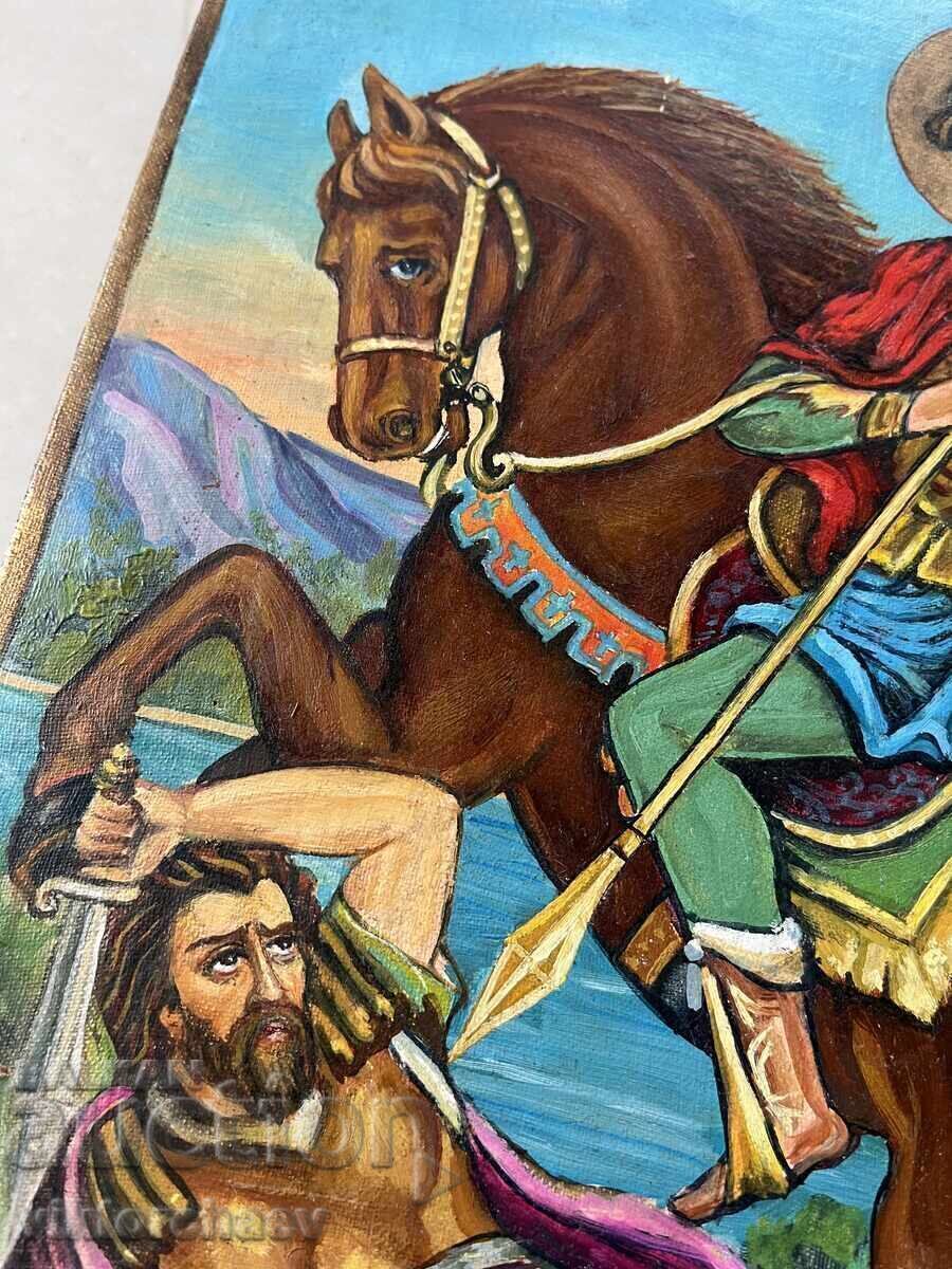 Δημοπρασία Εικόνα Αγίου Δημητρίου - χειροποίητη ζωγραφισμένη σε ξύλο