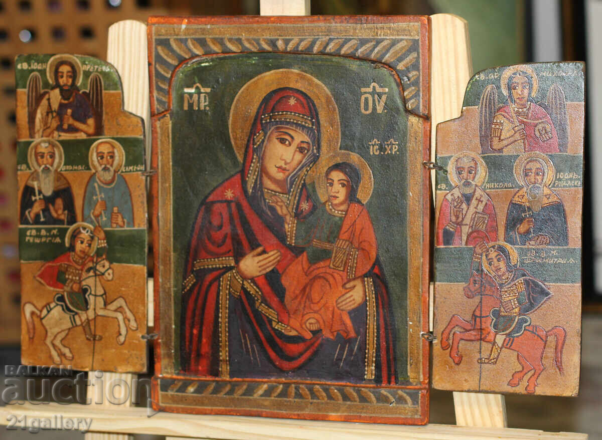 Tempera paints icon triptych Holy Mother of God with the Child with price 500.00 BGN | € 255.65 Tempera paints icon triptych Holy Mother of God with the Child with price 500.00 BGN | € 255.65