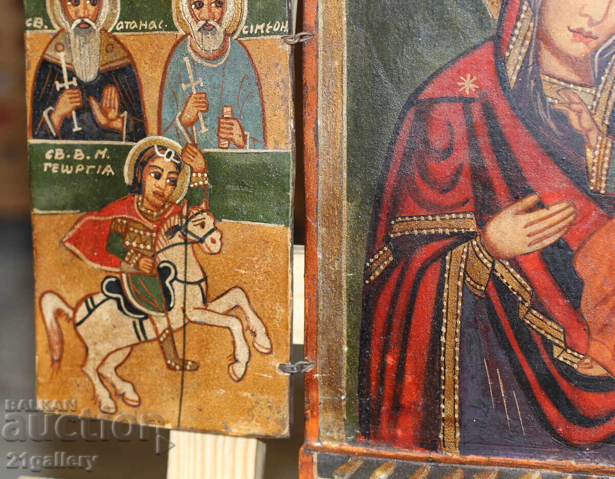 Tempera paints icon triptych Holy Mother of God with the Child - 5 Tempera paints icon triptych Holy Mother of God with the Child - 5