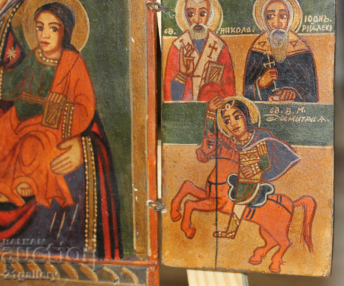 Tempera paints icon triptych Holy Mother of God with the Child - 7 Tempera paints icon triptych Holy Mother of God with the Child - 7