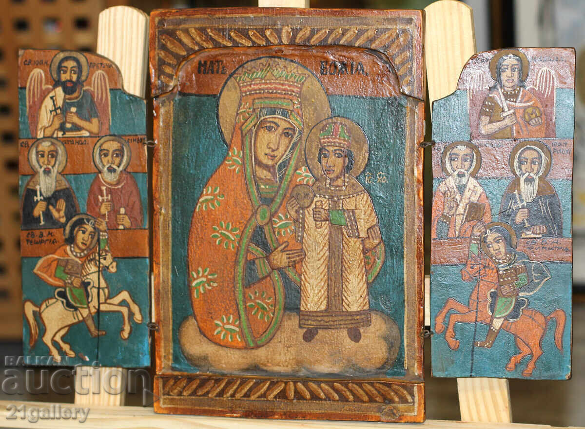 Δημοπρασία Χειροποίητη εικόνα τρίπτυχο Παναγία και Βρέφος