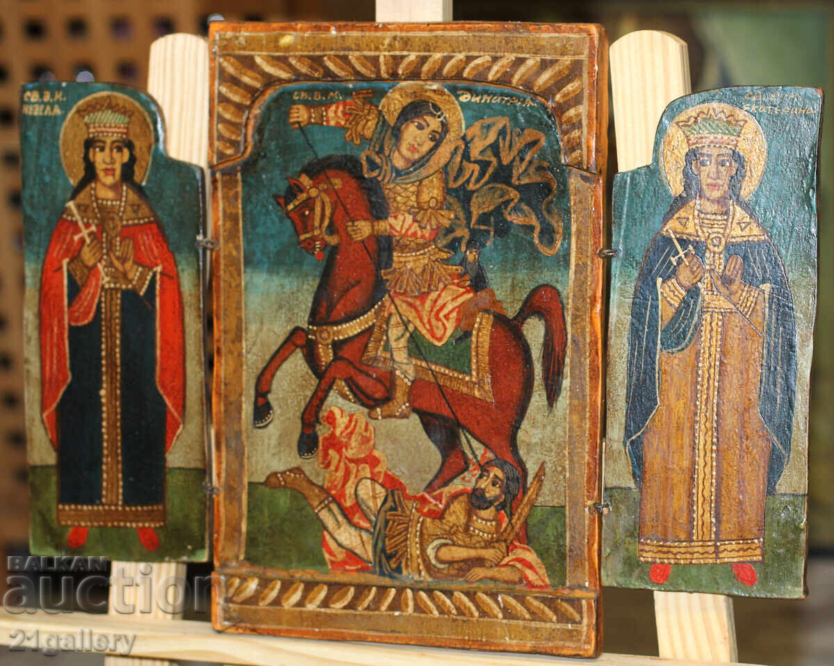 Hand-painted icon triptych Saint Demetrius of Thessaloniki with price 550.00 BGN | € 281.21
