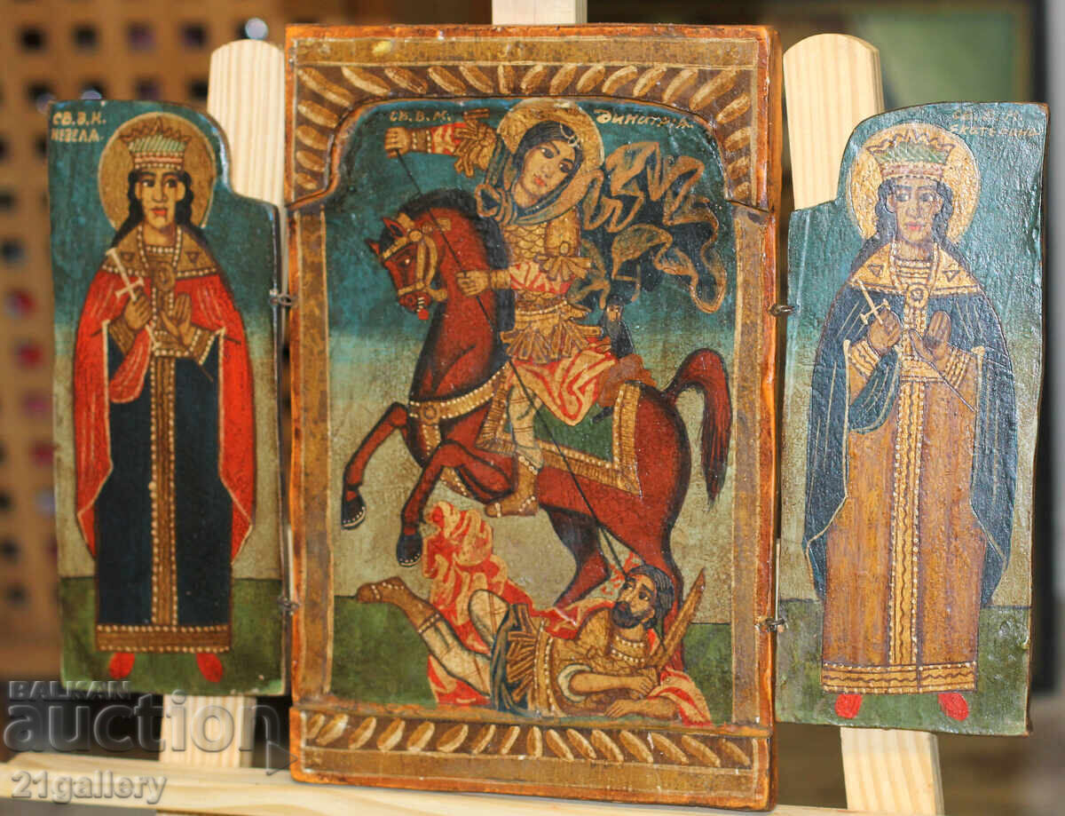 Auction  Hand-painted icon triptych Saint Demetrius of Thessaloniki