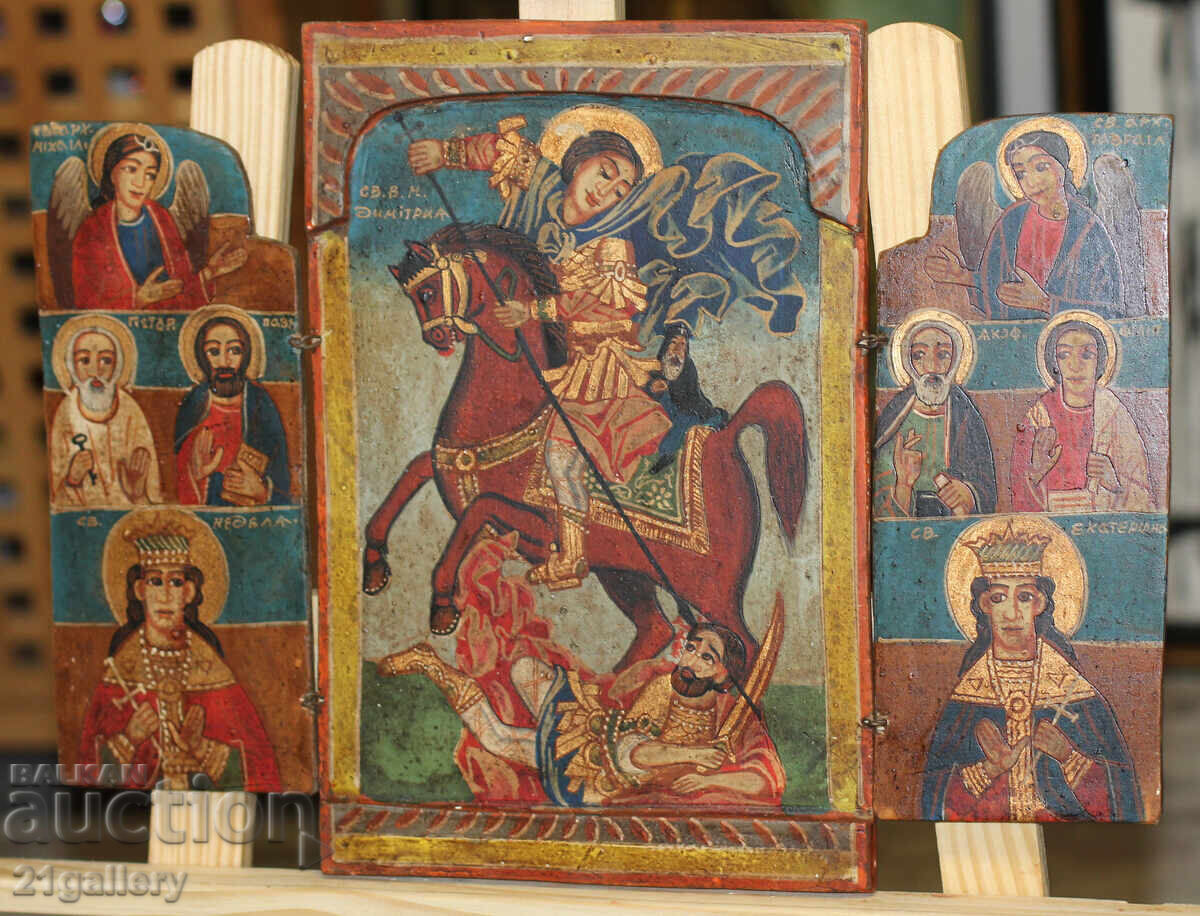 Hand-painted icon triptych Saint Demetrius of Thessaloniki Hand-painted icon triptych Saint Demetrius of Thessaloniki